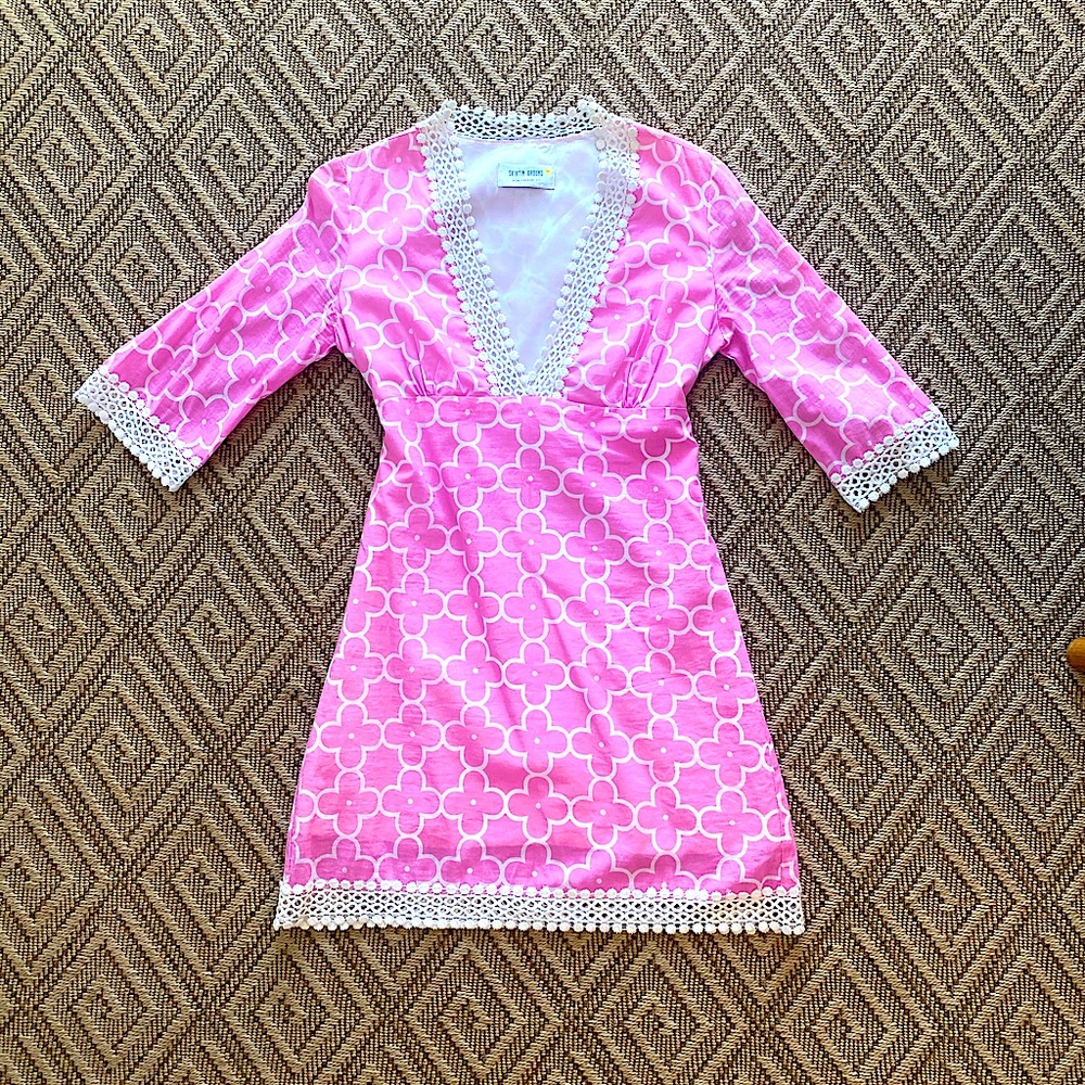 Palm Beach Pink & White Dress, Lined - Skirtin Around -size Medium